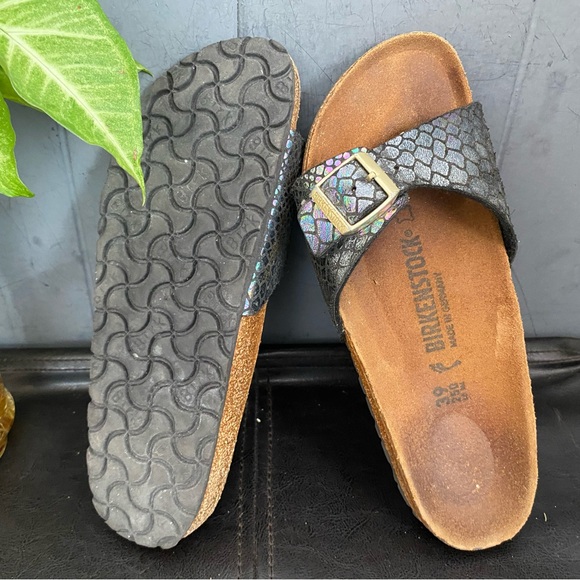 Pre-owned Birkenstock Madrid Iridescent Black Slide Sandals 39/8 Women’s - Picture 6 of 8